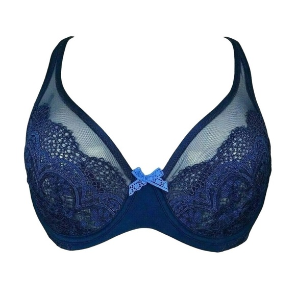 New Victorias Secret Body by Victoria • Navy Blue Demi Crochet Lace Unlined Bra - Picture 1 of 4